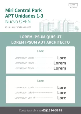 Documentos de anuncios de venta de apartamentos inmobiliarios en color menta