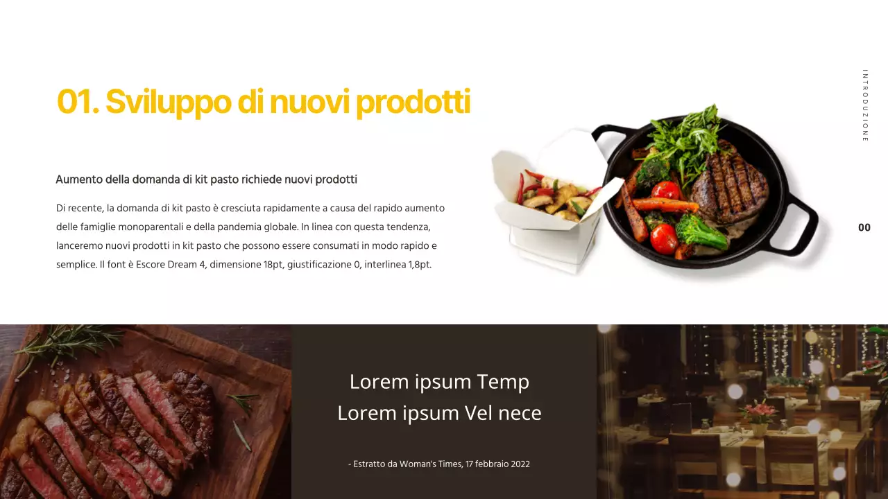 Presentare una proposta per promuovere un nuovo prodotto giallo e marrone