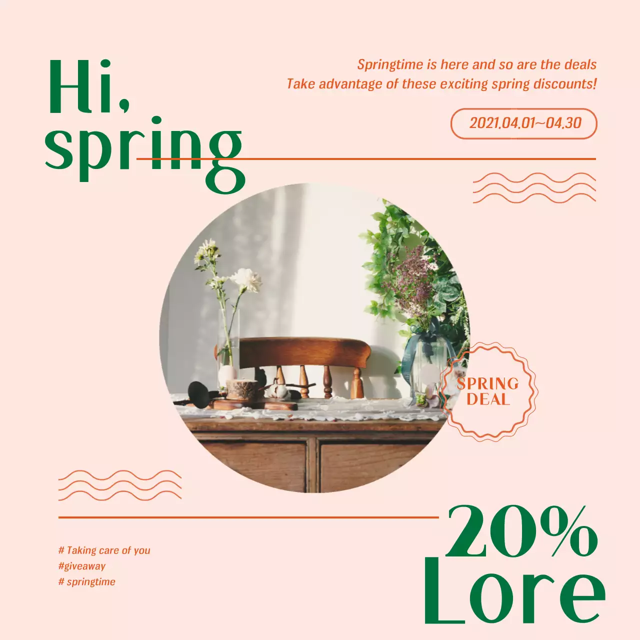 Promote a pink-green photo-emphasized interior sale event