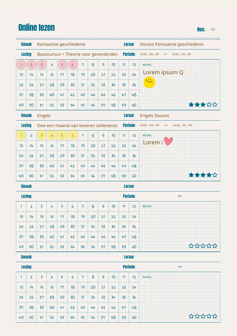 Turquoise en bruine syllabus voor in de klas