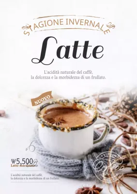 Menu fotografico con cappuccino caldo in bianco