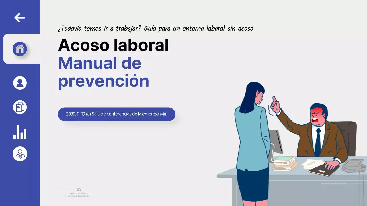 Formación para la prevención del acoso laboral en un tema de interfaz de usuario azul y limpio