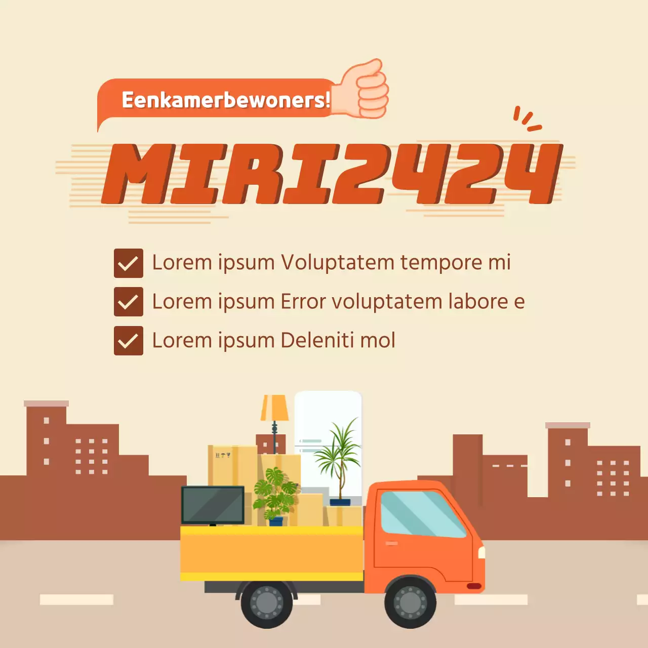 Promoot je verhuisbedrijf met een oranje vrachtwagenillustratie