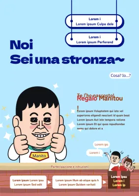 Una guida agli eventi manitou delle vacanze con divertenti illustrazioni di personaggi in cartolina