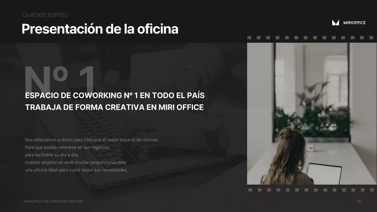 Propuesta de oficina compartida de concepto cinematográfico sencillo y monótono