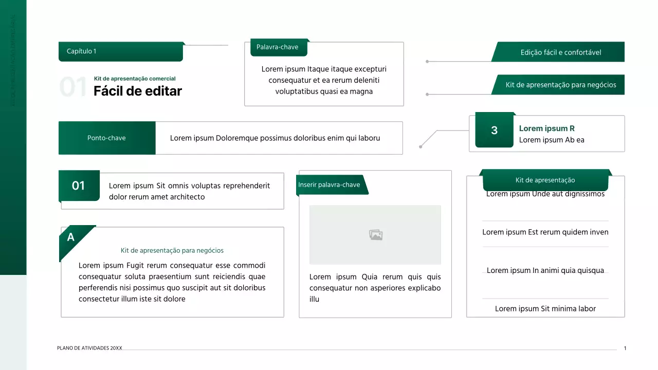 Kit de apresentação do plano de negócios com um conceito de índice gradiente em verde