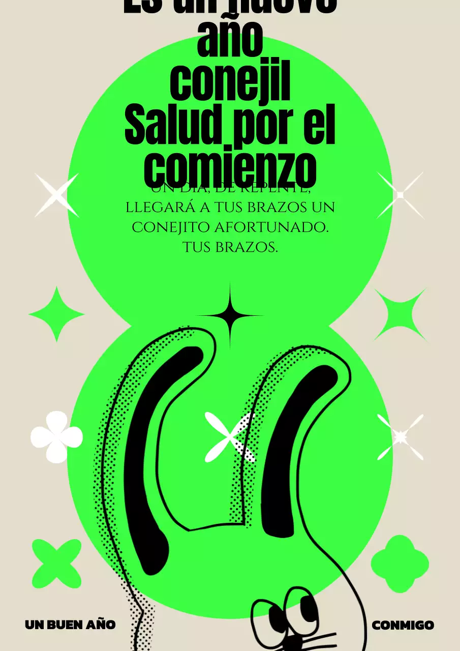 Bonito cartel de Año Nuevo en color chartreuse fluorescente