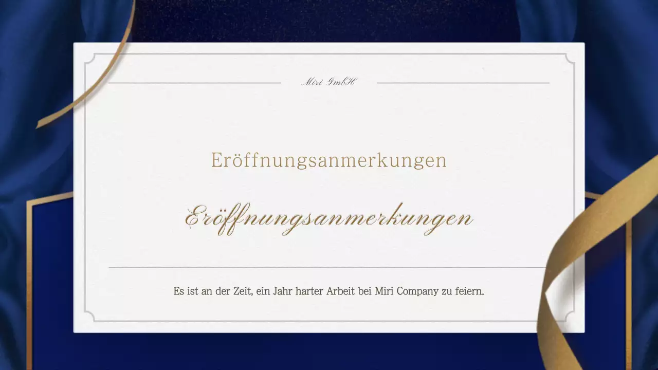 Eine Einladung in Gold und Marineblau zu einer Jahresendfeier mit einer feierlichen Dienstanweisung