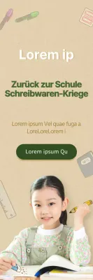 Verkauf von grünen und braunen Schreibwaren für die Schule