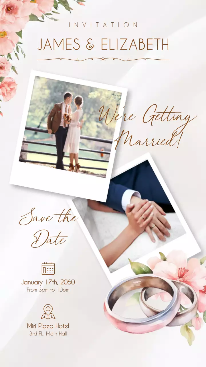 베이지와 핑크색의 모던한 결혼 청첩장