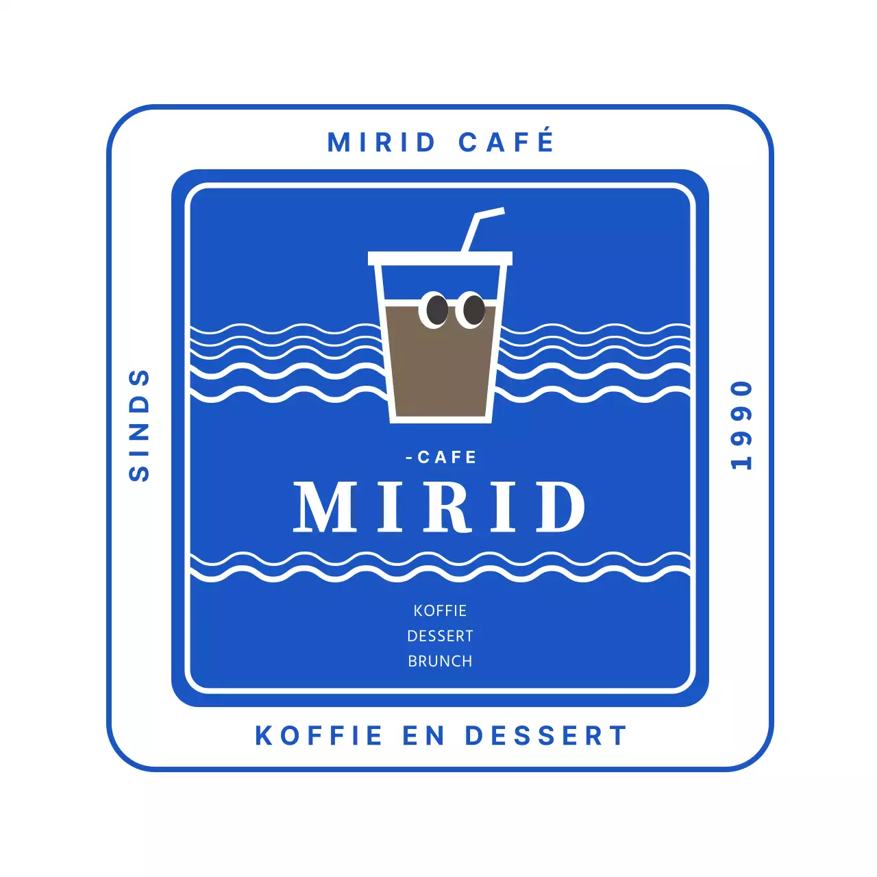 Blauwe leuke koffie illustratie cafe logo onderzetter voor cafe