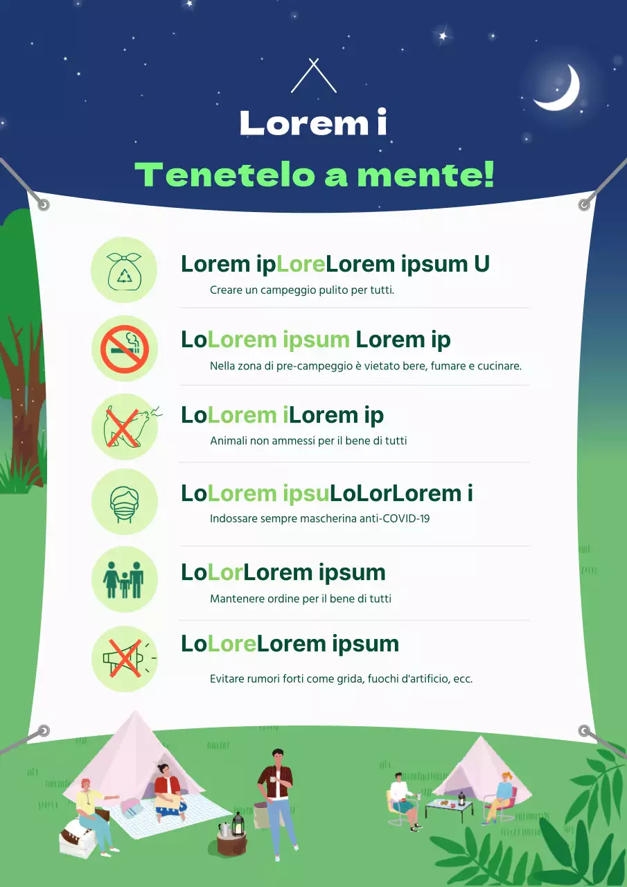 Segnaletica del campeggio verde e blu navy