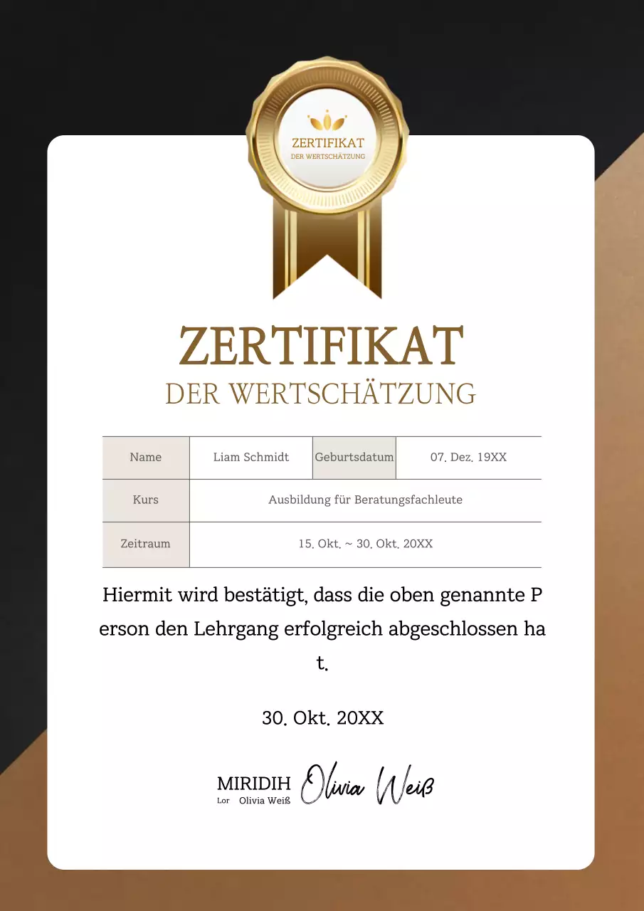 Goldstone-Schulungszertifikate CERTIFICATE Certificate Listing Documents