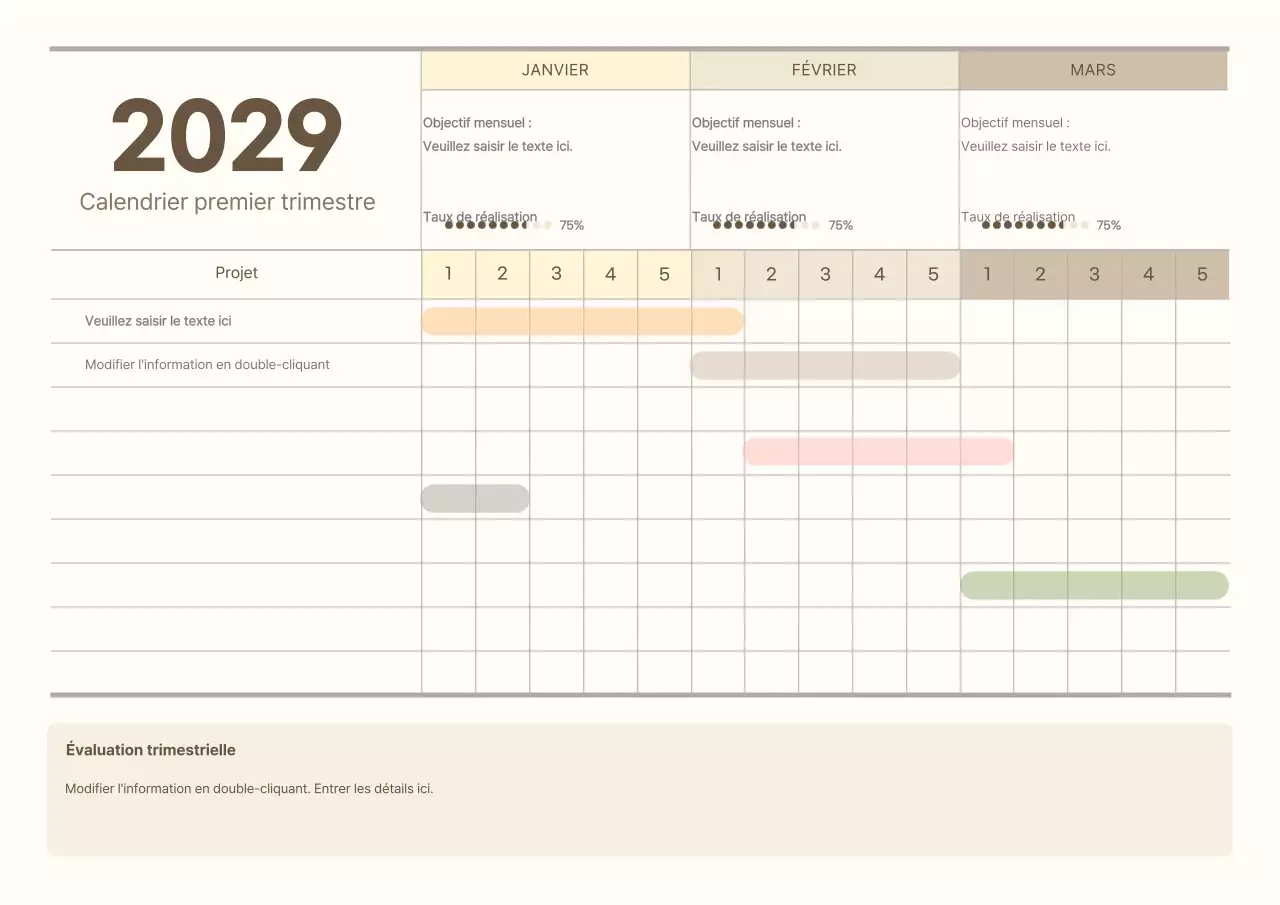 Calendrier trimestriel jaune, concept épuré