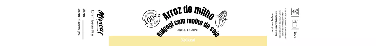 Rótulo alimentar de arroz instantâneo com ilustração simples amarela e branca
