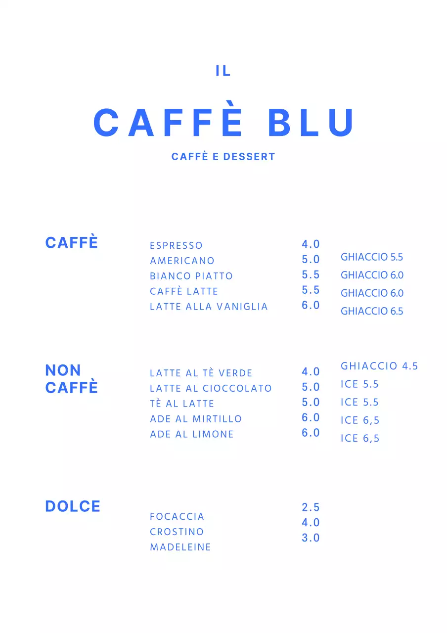 Semplice lavagna per il menu del bar in blu Supporto in acrilico per il bar
