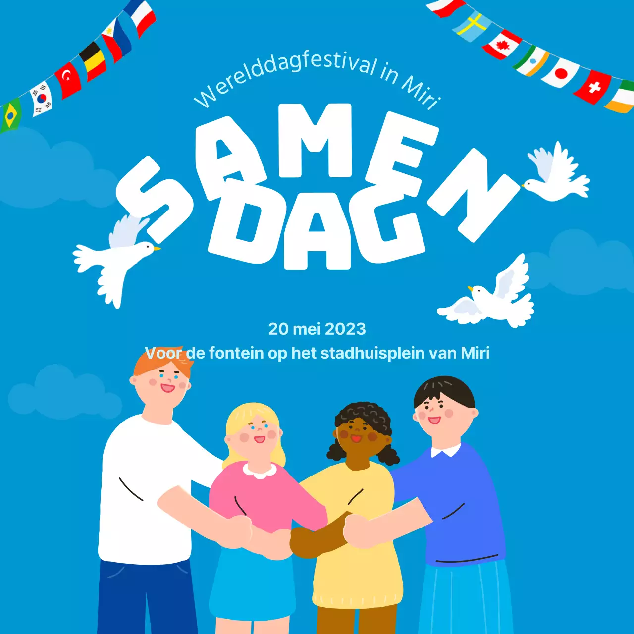 Lichtblauwe festivalposter Werelddag