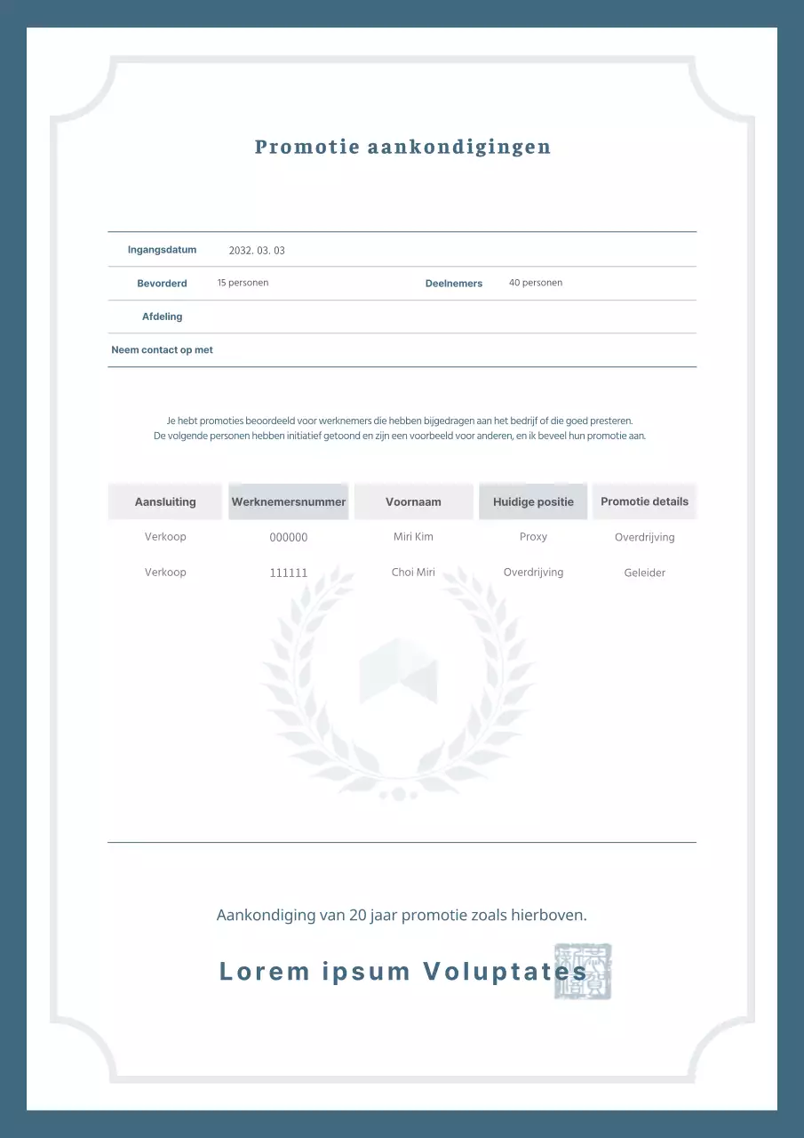 Een strakke promotieaankondiging met een blauw lijstontwerp