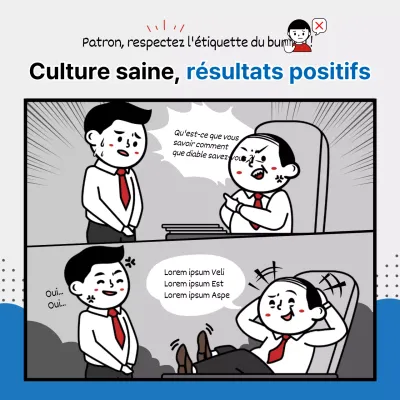 Les bonnes manières au bureau et une culture organisationnelle saine dans un concept de webtoon bleu et gris