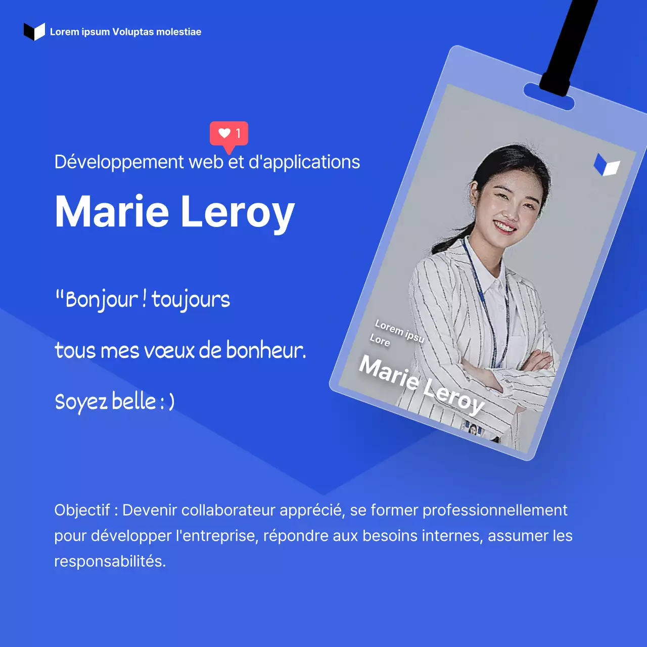 Une présentation simple et claire des nouveaux employés dans des tons bleus CardNews