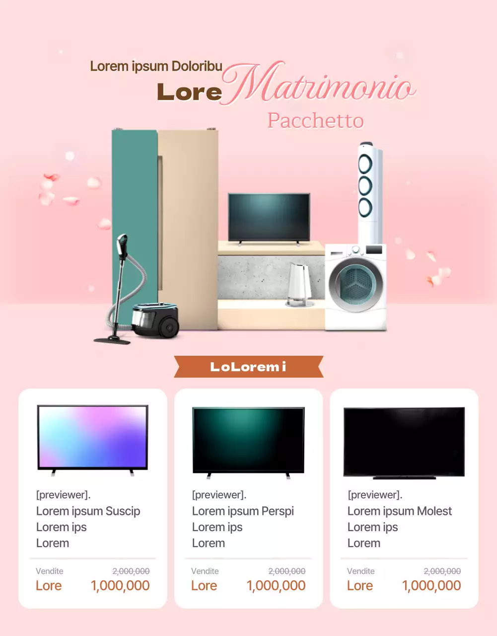 Pacchetto matrimonio con elettrodomestici rosa e beige chiaro