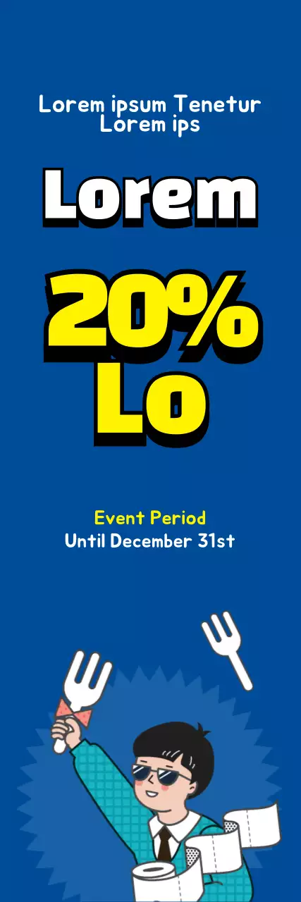 Banner promocional de desconto em quadrinhos azuis