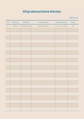 Afsprakenschema voor klanten met een strak concept in marineblauw en beige