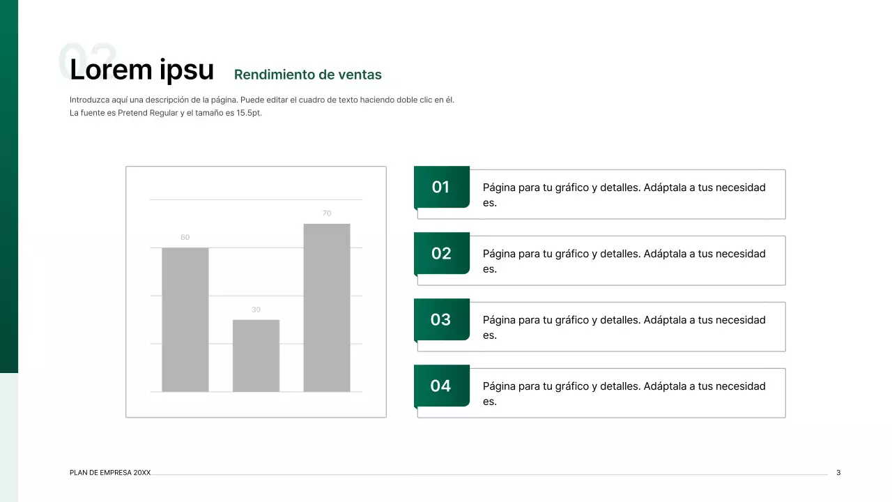 Kit de presentación de plan de negocio con un concepto de índice degradado en verde