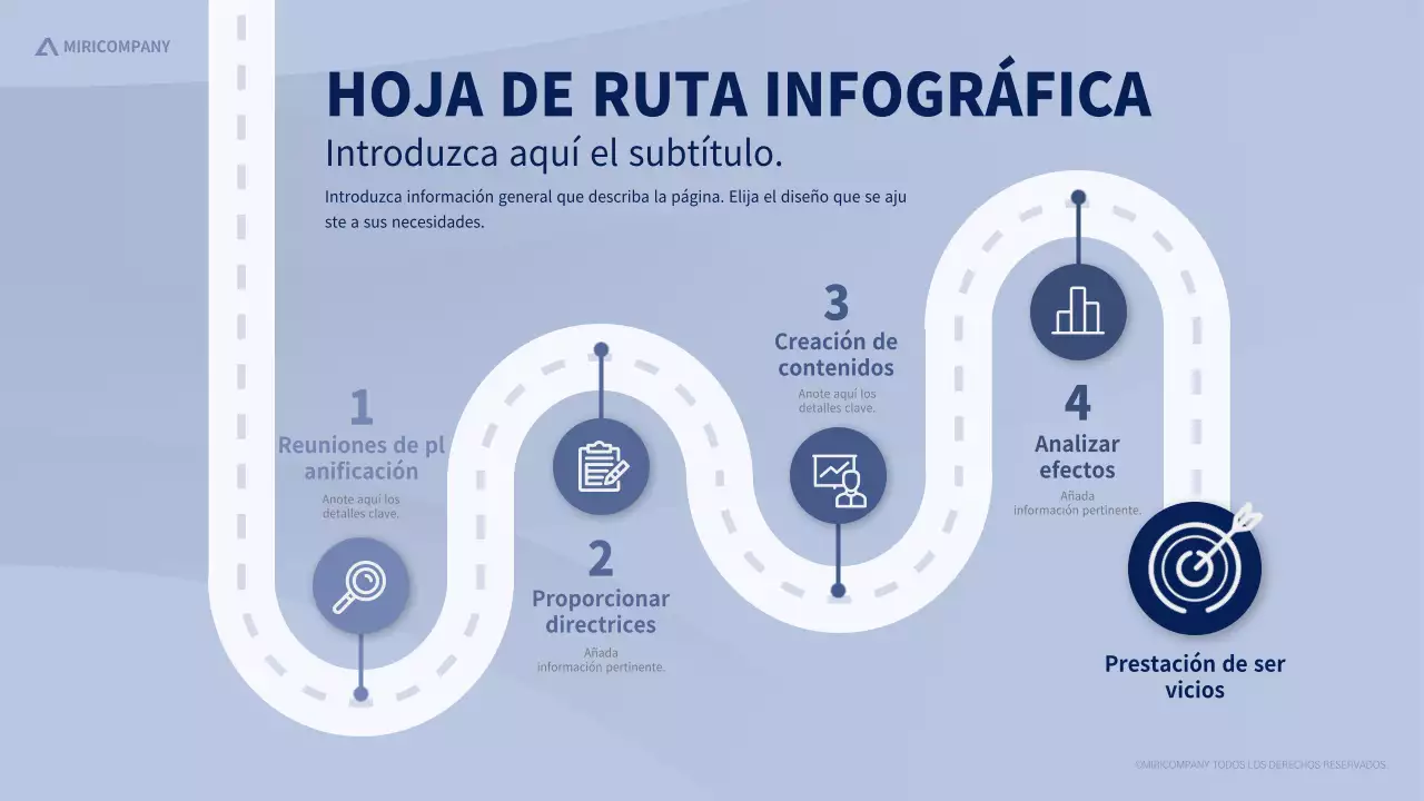 Infografía de hoja de ruta tranquila y limpia en tonos azules