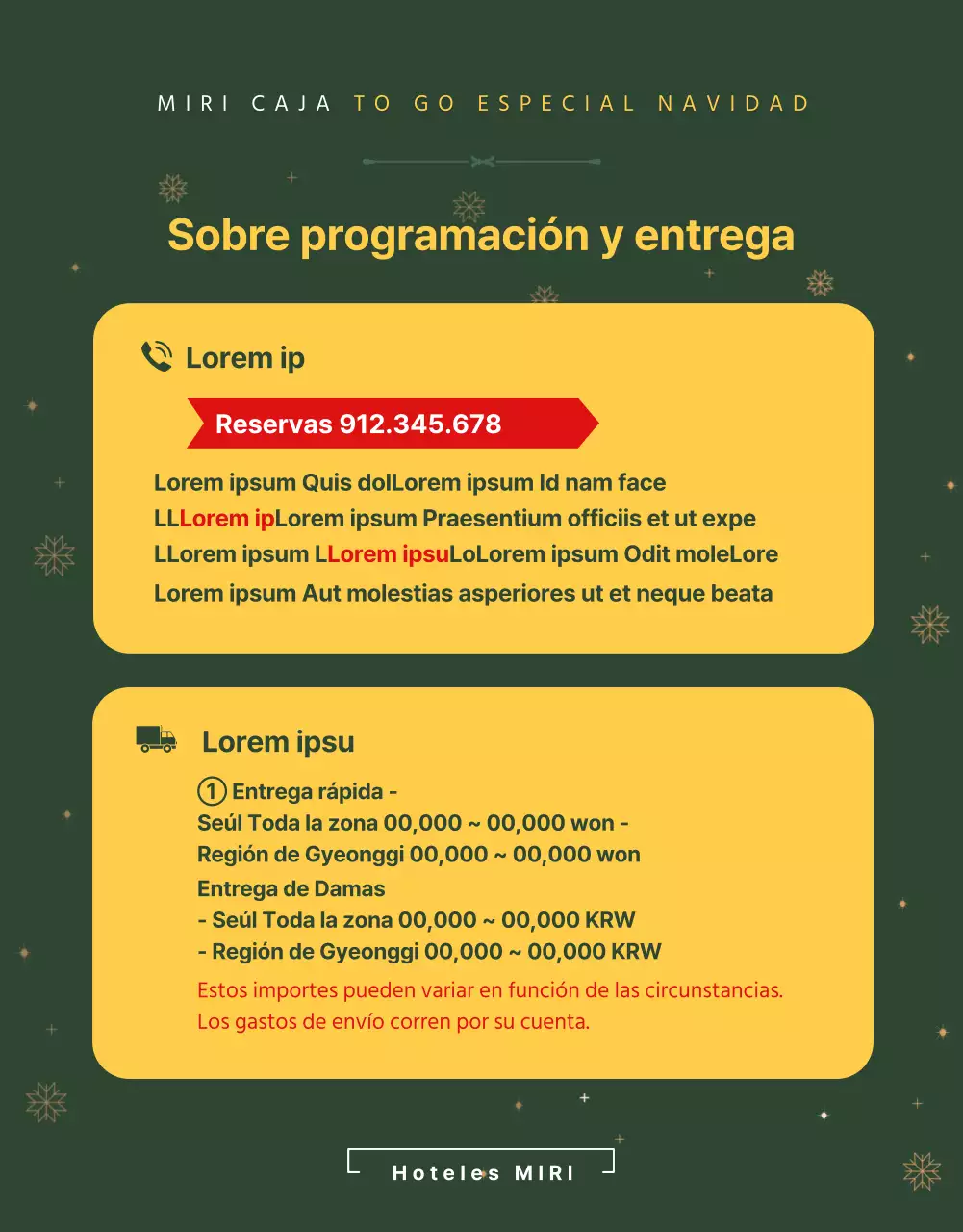 Detalles del buffet de Navidad en verde y amarillo