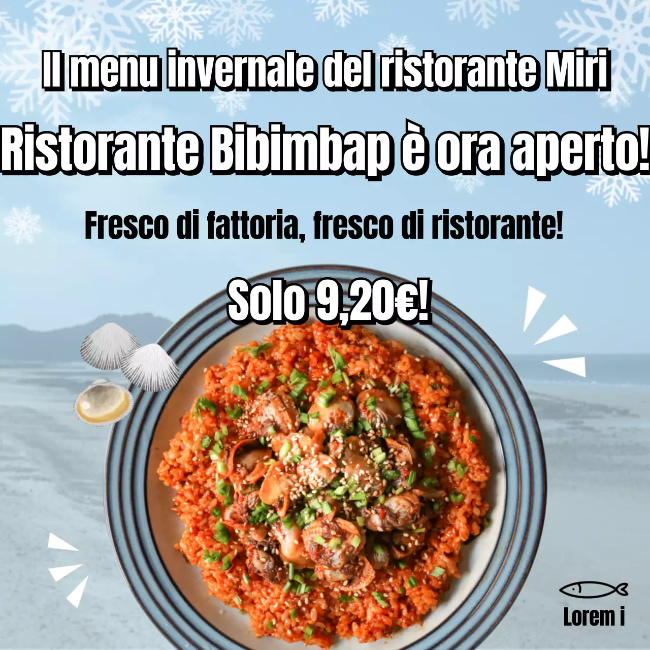 Menu stagionale invernale con un rinfrescante concetto di mare invernale, komak bibimbap