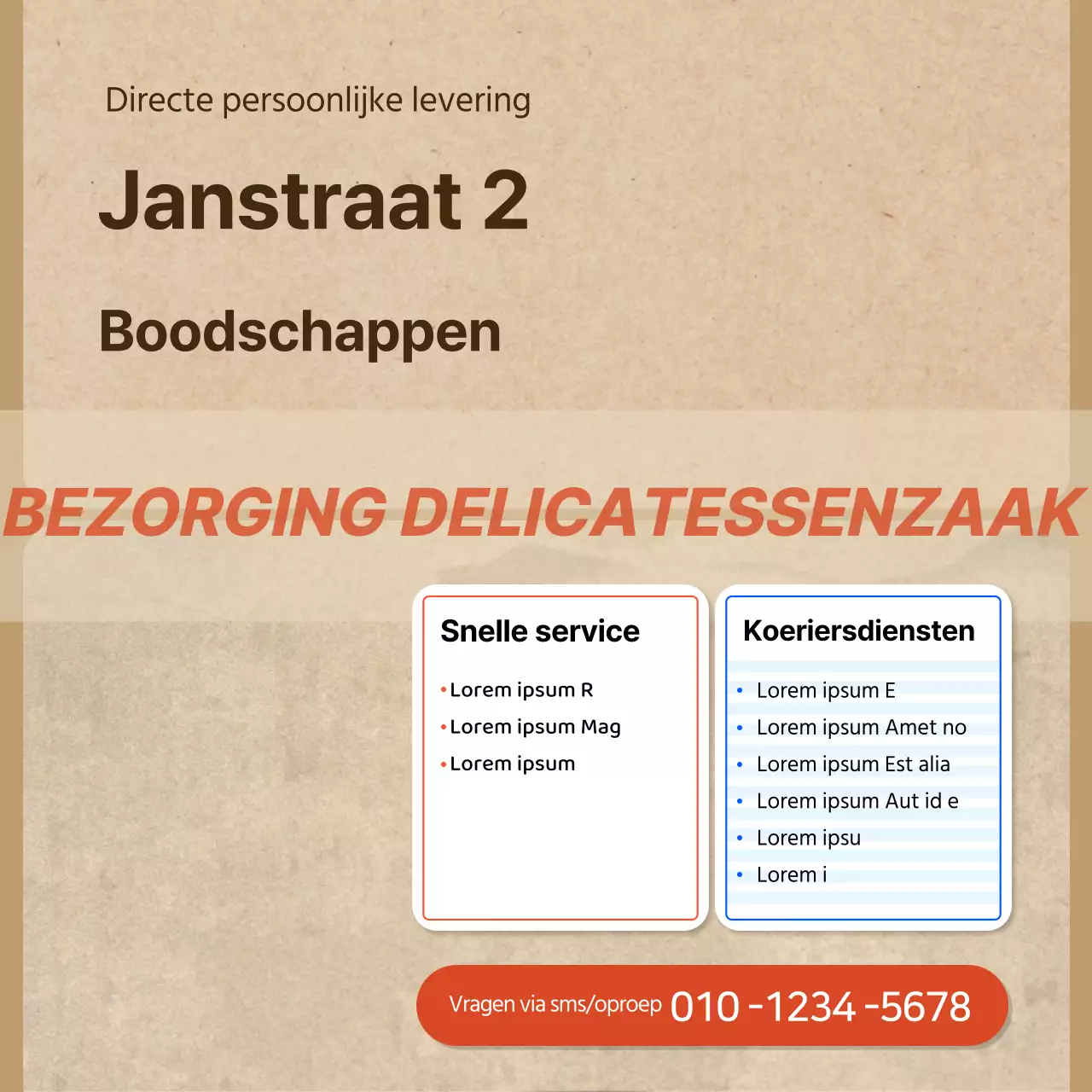 Boodschappendienst promotiemateriaal in een papieren textuurdoos concept