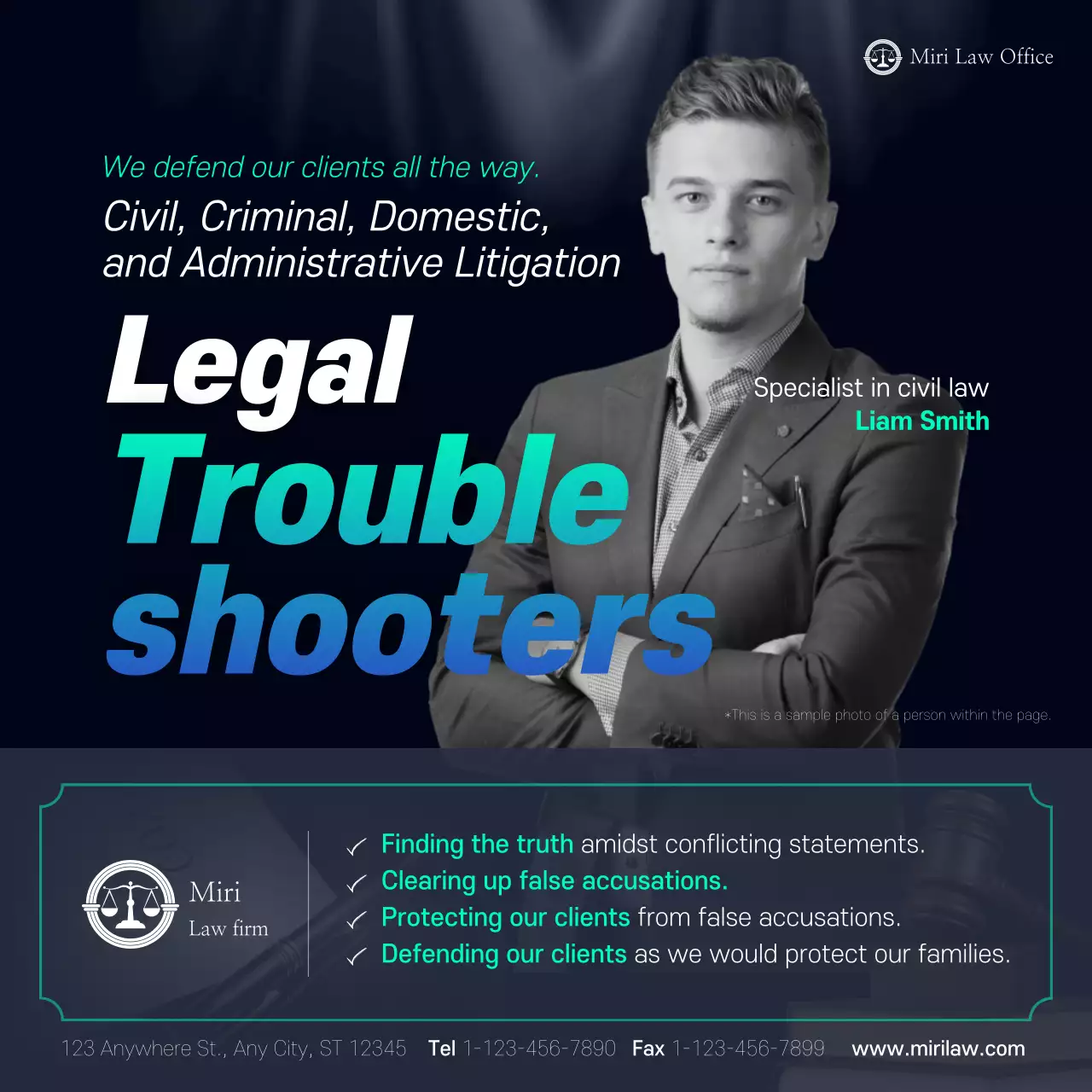 Light blue and navy blue modern simple lawyer theme