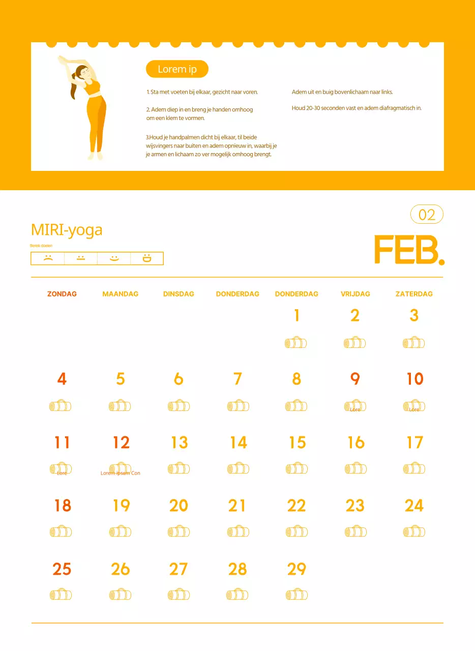 Oranje kalenders om weg te geven als je je yogastudio promoot