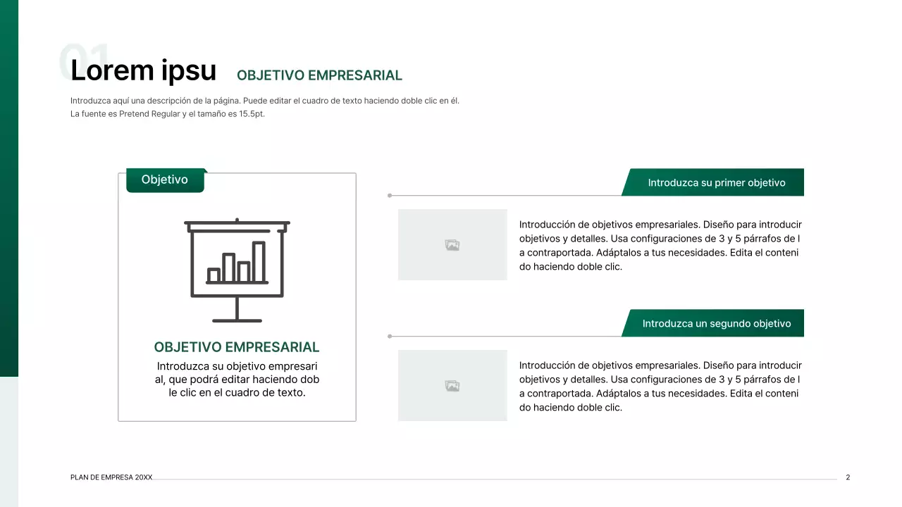 Kit de presentación de plan de negocio con un concepto de índice degradado en verde