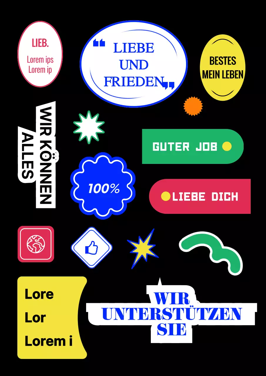Hipes Konzept mit buntem Text und Icons