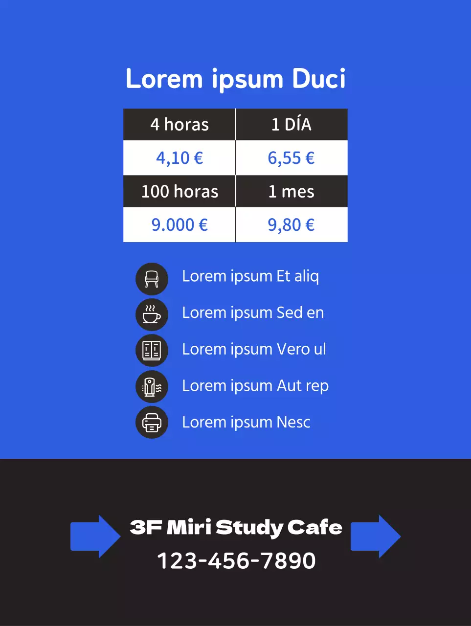 Promueva un café de estudio limpio con una ilustración de un estudiante estudiando sobre un fondo azul