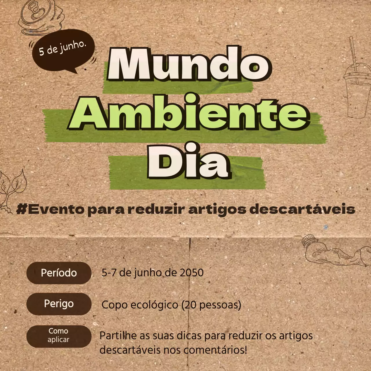 Evento do Dia do Ambiente com conceito de textura de papel verde e castanho