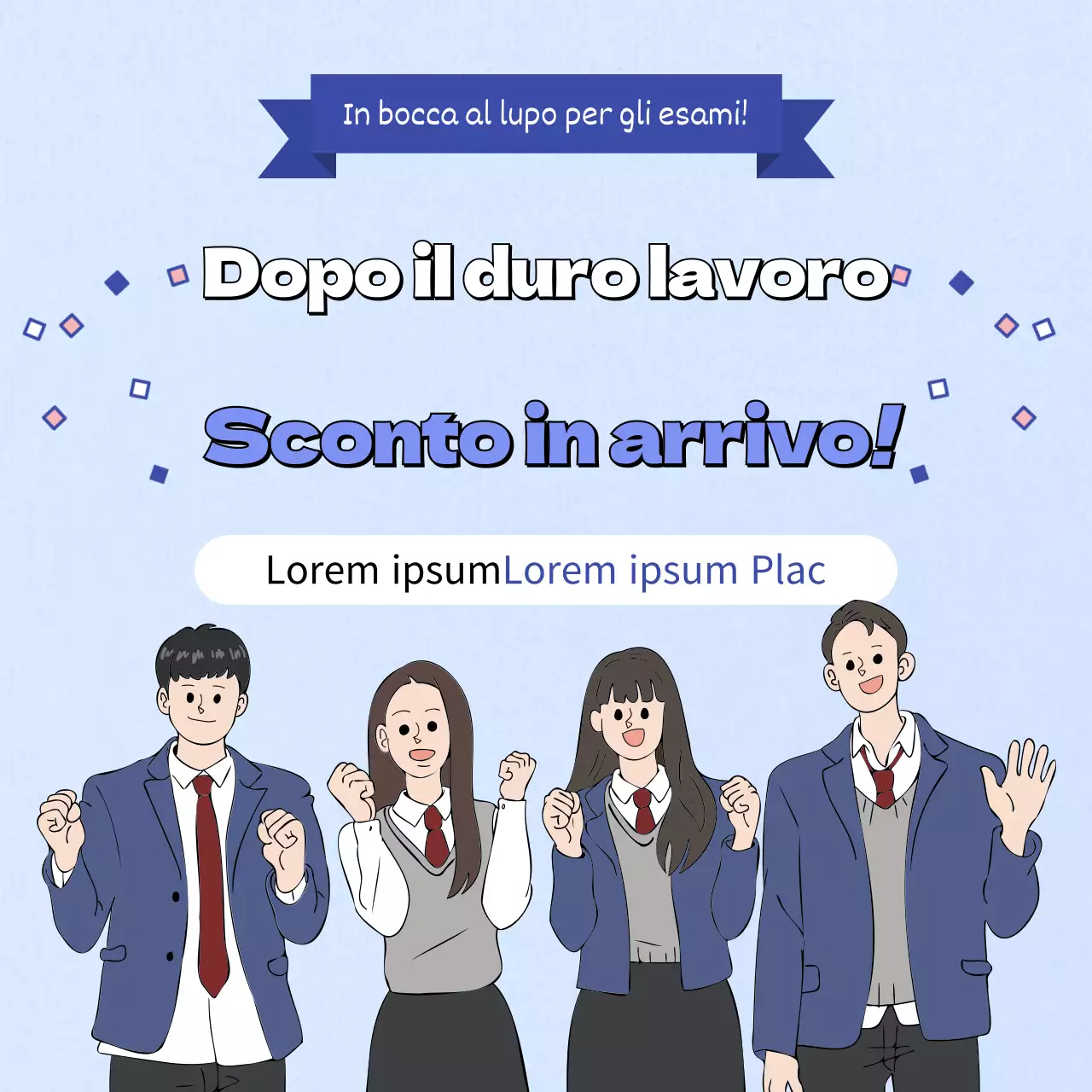 Annuncio kitsch di biglietti d'esame blu e azzurri scontati per l'evento