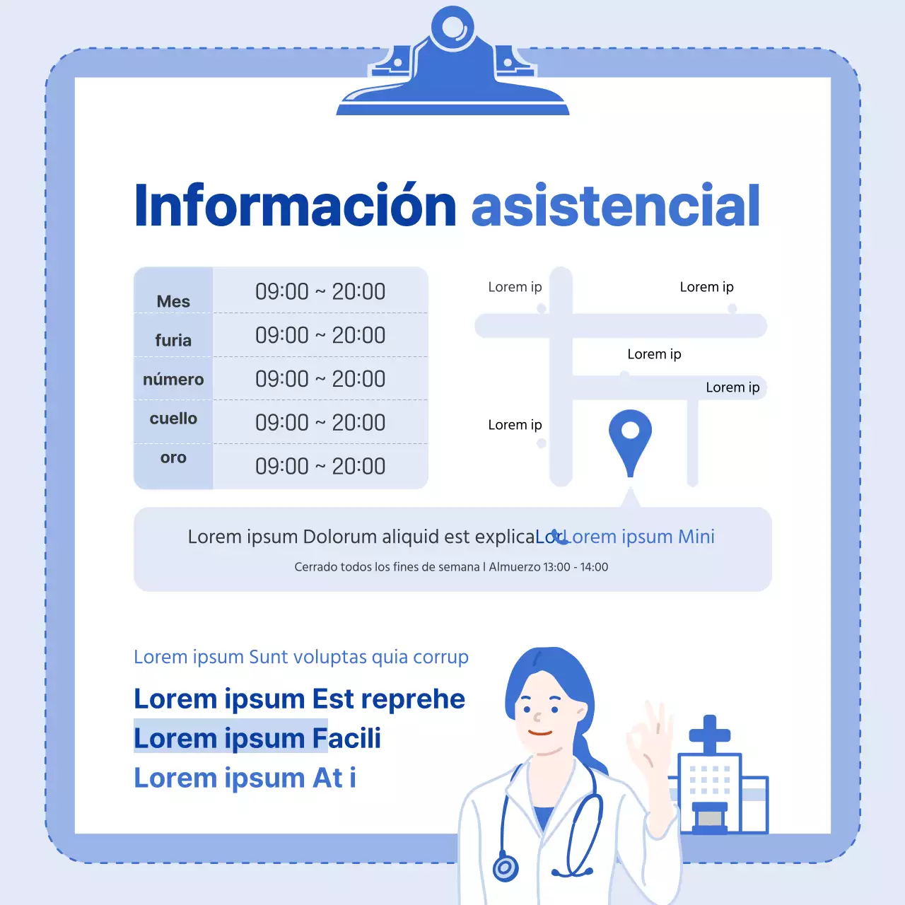 Esquema de color azul con ilustraciones limpias y un concepto infográfico.