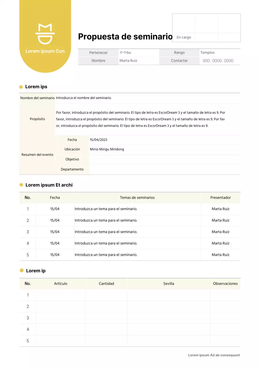Amarillo Modelo sencillo de propuesta de seminario