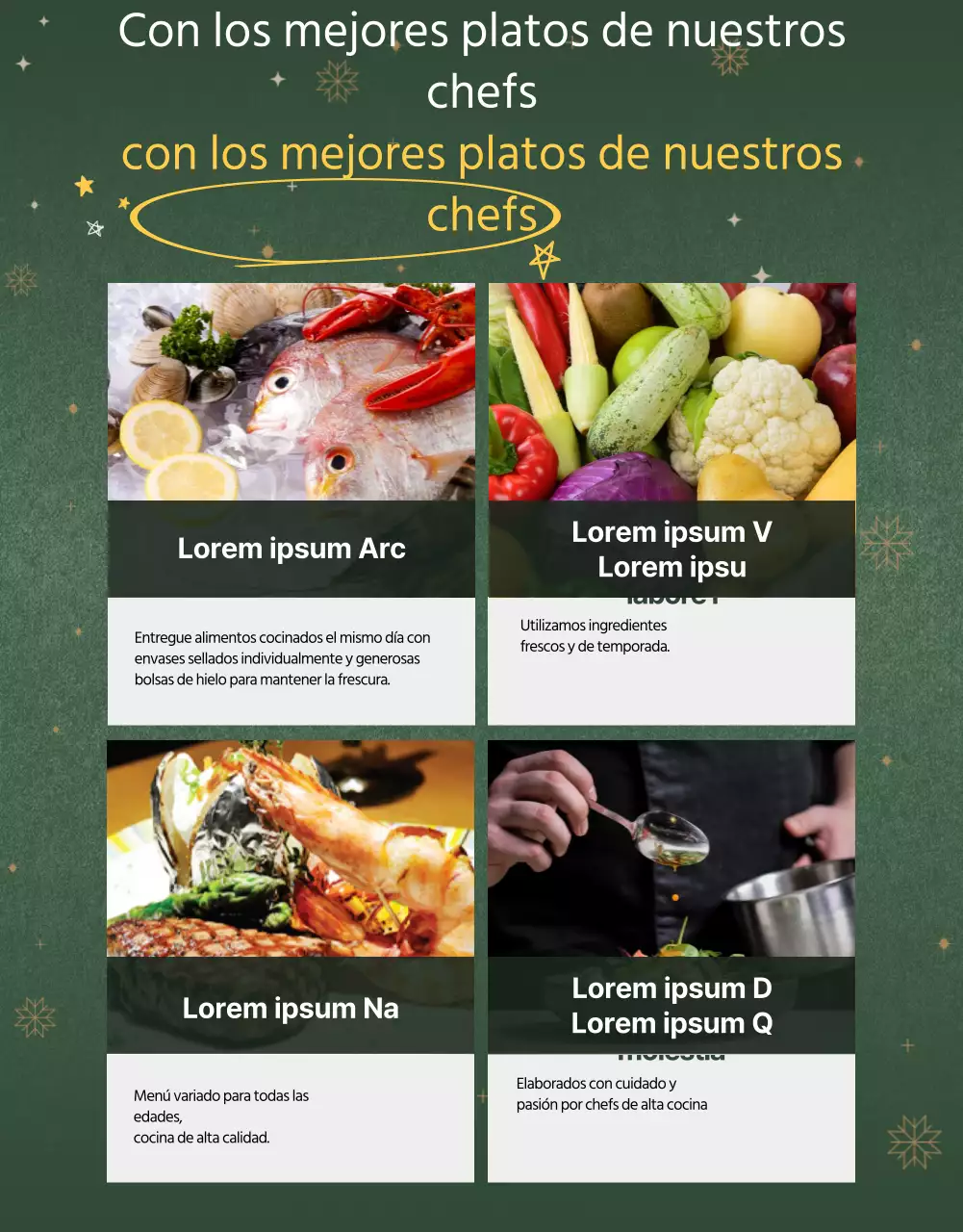 Detalles del buffet de Navidad en verde y amarillo
