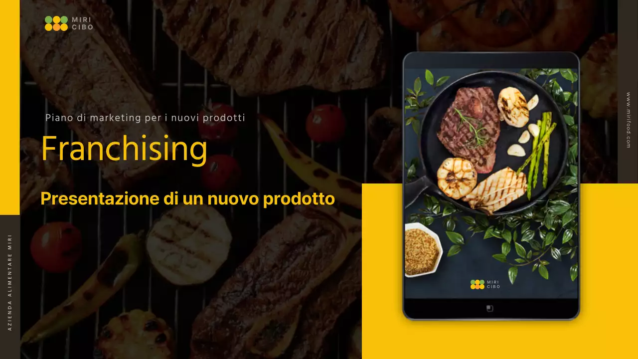 Presentare una proposta per promuovere un nuovo prodotto giallo e marrone