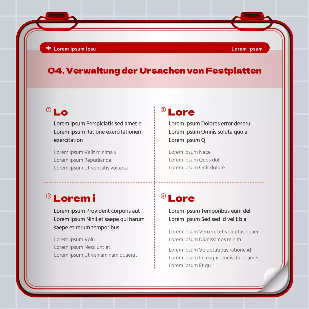 Rot-weißes Konzept für einen Erste-Hilfe-Kasten für die Lendenwirbelsäule Information und Werbung für das Krankenhaus