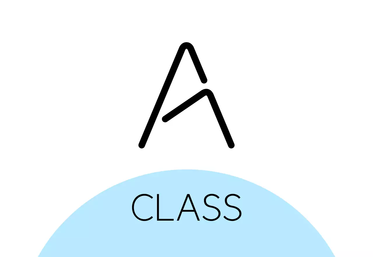 空紫ピンクの図形と黒の塾学校のクラス名からなる場所案内板。