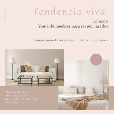 Exposición de muebles para recién casados en beige y rosa Redes sociales
