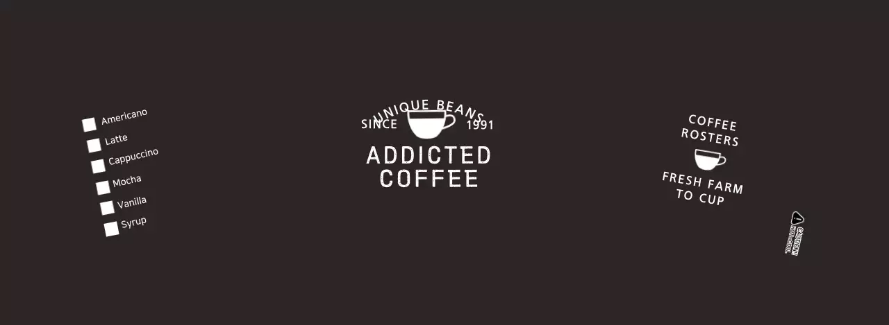 ブラックのカフェドリンクメニュー表示紙コップ