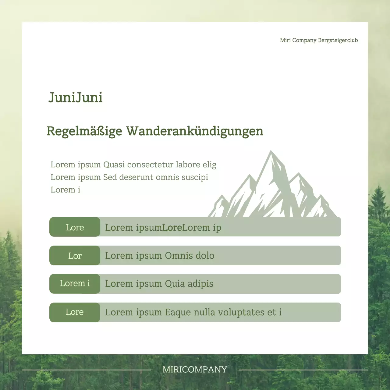 Ein einfaches, grünes, regelmäßiges Wanderungsankündigungsthema