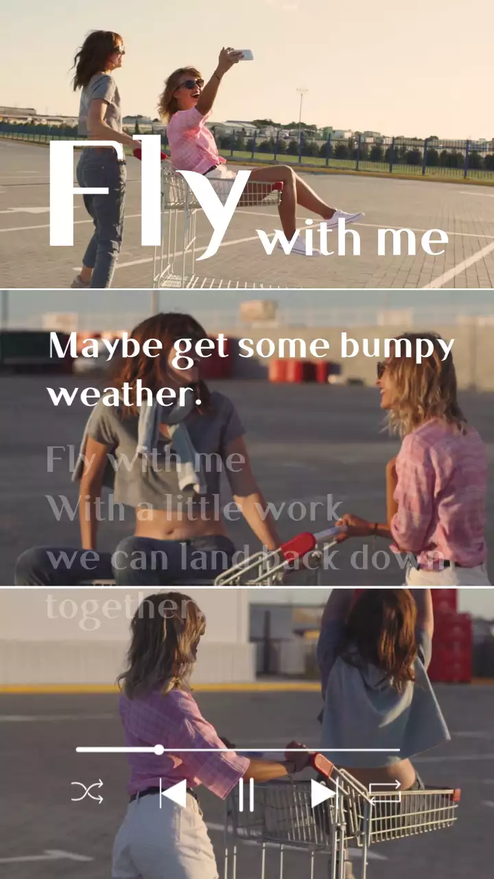 흰색 텍스트의 노래 가사 비디오