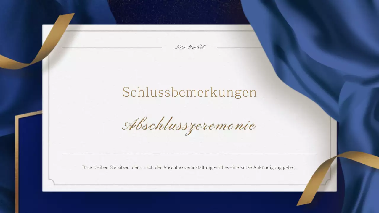 Eine Einladung in Gold und Marineblau zu einer Jahresendfeier mit einer feierlichen Dienstanweisung